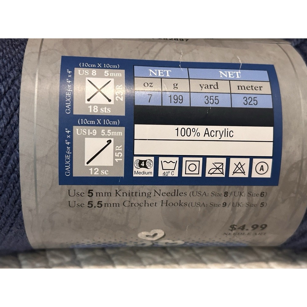 I Love This Yarn Lot of 2 Medium Blue And Dark Country Blue 100% Acrylic - Picture 2 of 3